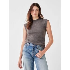 FAHERTY Colette Sweater Tee Size Small Charcoal Grey Yak Wool Blend Cap Sleeve
